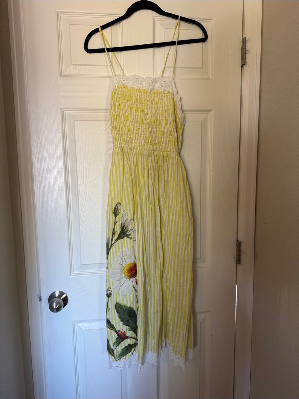 Anthropologie Yellow Striped Daisy Maxi Dress with Lace